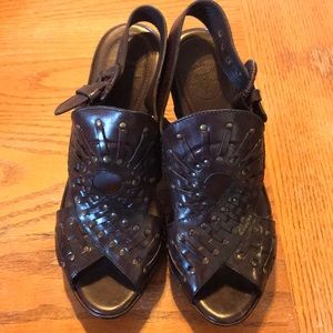 Frye leather sandals heels dark brown 7